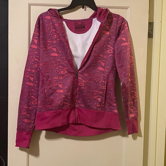 Under Armour Jackets & Blazers - Under Armour zip up hooded jacket. Size M. Fuchsia color. Good condition.